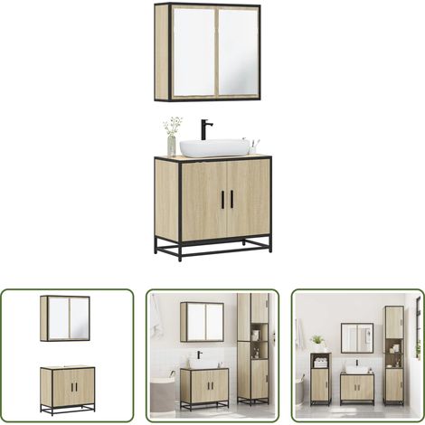 Armoire miroir - Ensemble de meubles de salle de bain 2 pcs chêne sonoma (1/5)