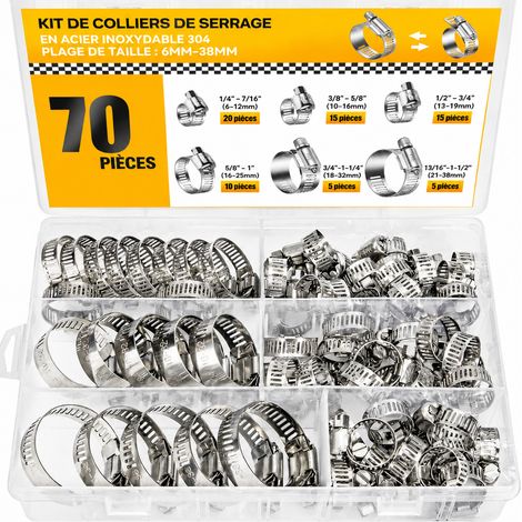 Coffret de 70 colliers de serrage réglables à vis sans fin en acier inoxydable 304 200 g – Livraison gratuite (1/5)