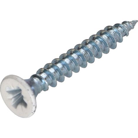 VBA Vis bois agglo Tête fraisée Pozi N°2 4X30 Filetage total Acier zingué Laqué blanc RAL9016 blanc signalisation - 1000 pièces (1/5)