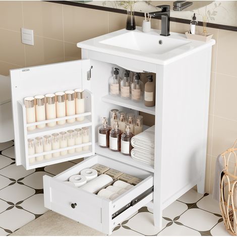 Mobile bagno con lavabo in ceramica bianco 51 x 46 x 85 cm DESVIAE (1/5)