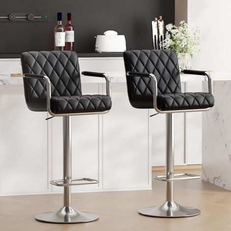 Barhocker 2er Set höhenverstellbar, 360° drehbar mit Armlehnen & Rückenlehne, PU-Leder, Schwarz (1/5)