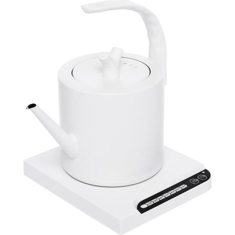 Bouilloire électrique 1 l avec long bec, 1000 W, en acier inoxydable, avec socle, poignée incurvée, réglage de la température, pour café et thé de spécialités, blanc (1/5)