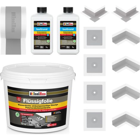 Dichtset 706G Lámina líquida 12kg Isogrund 2L Cinta de 20m 4 esquinas 4 puños (1/5)
