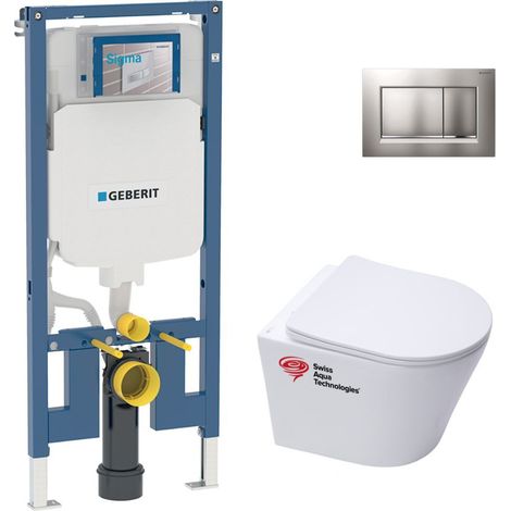 Pack WC Bati-support Geberit extra-plat + WC Swiss Aqua Technologies sans bride + Abattant softclose + Plaque (1/5)