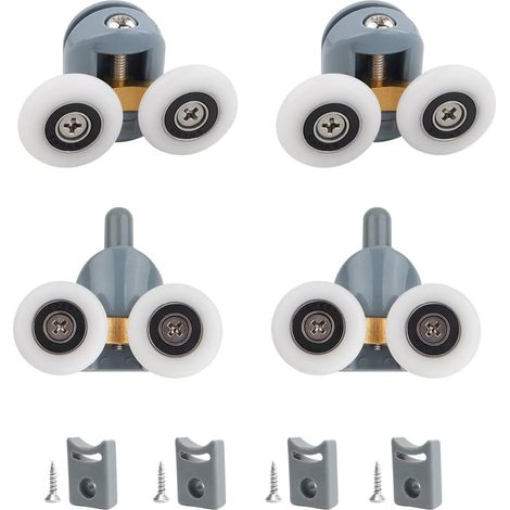 Duschtürrollen, Ersatzteile für Duschtürrollen mit 23 mm Durchmesser, passend für Glas, 4–6 mm, Ersatzteile für Badezimmer zu Hause zum Selbermachen (2 obere und 2 untere Rollen) (23 mm) (1/5)