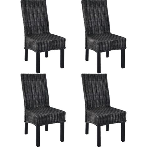 Juego de 4 sillas de comedor de cocina de ratán Kubu negro y madera de mango CDS021791