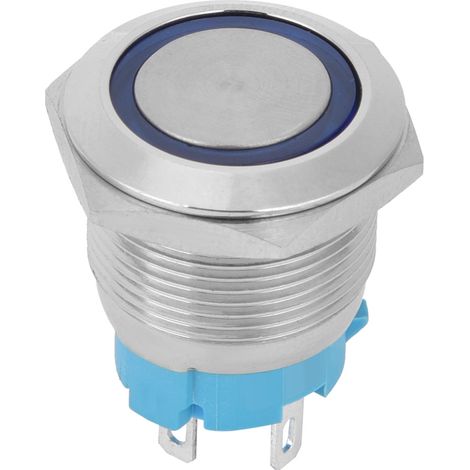 Lot de 2 interrupteurs à bouton-poussoir momentanés à LED bleue de 19 mm, tête plate, 4 broches, étanches IP65, 12-24 V CC (1/5)