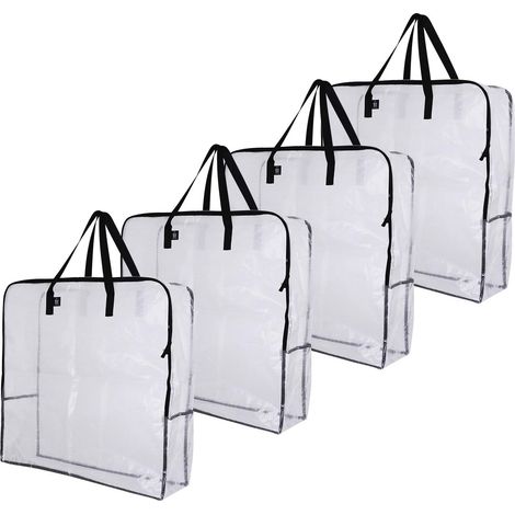 Ensemble de 4 grands sacs de rangement transparents, organisateur de valise, déménagement, rangement de vêtements, décorations de Noël, rangement de valise, valise (1/5)