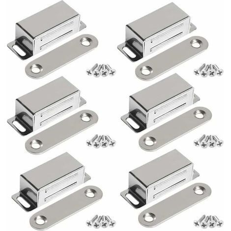 Aimants pour meubles – Lot de 6 – Force magnétique 10 kg – Acier inoxydable avec vis – Dimensions 45 × 15 × 15 mm (1/5)