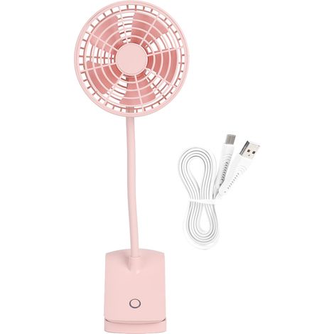 Ventilateur de bureau rose à pince, rechargeable par USB (1/5)