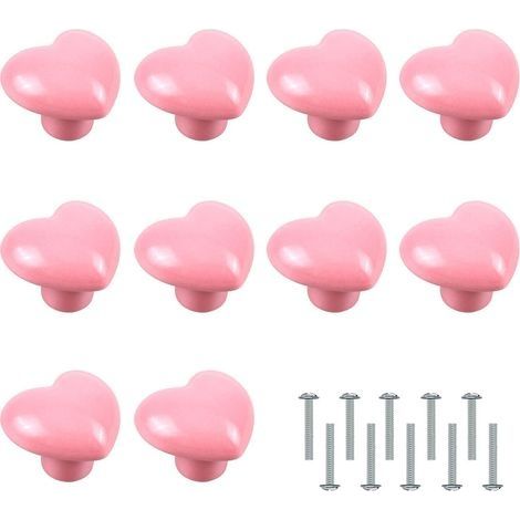 10 Pièces Boutons de Porte,Poignée en Forme de Coeur Boutons de Meuble Boutons de Céramique Rose pour Armoire Placard Chambre d'enfant (1/5)