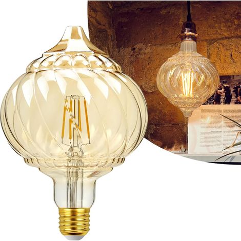 Bombilla retro con forma de calabaza y diamante, 220 V, 4 W, 2700 K, punta dorada (1/5)
