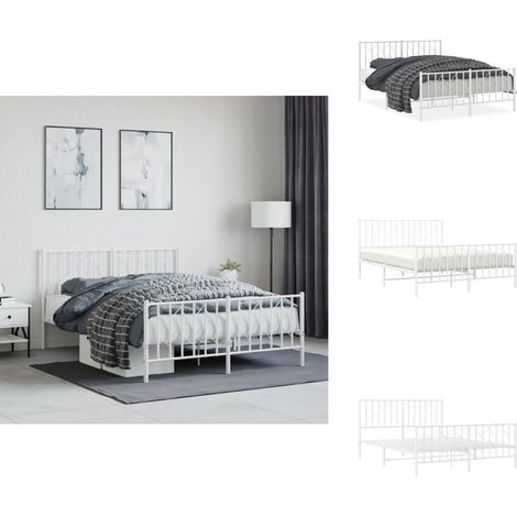 Cadre de lit métal sans matelas et pied de lit blanc 135x190 cm - Cadre De Lit - Lit Double - Lit Metal - Lit Blanc - Meuble Chambre (1/5)