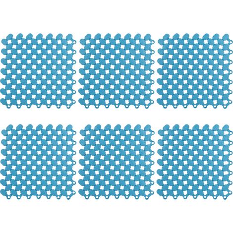 6 tapis antidérapants 20x20cm, assemblage emboîtable pour salle de bain, cuisine, douche, piscine, balcon (Bleu)