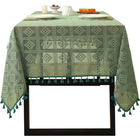 Nappe verte creuse, nappe rétro, nappe en lin, nappe pour table à thé, nappe rectangulaire rétro (1/5)