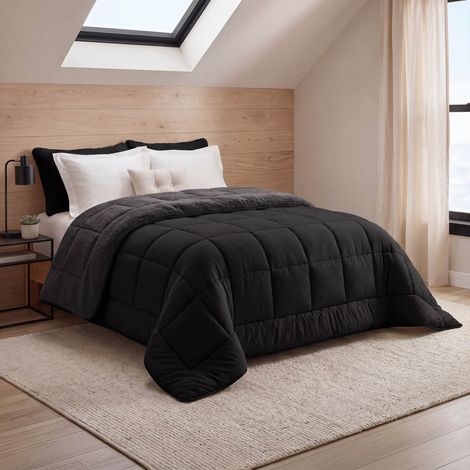 Manta sherpa termorreguladora 220 x 240 cm 400gr/m² doble cara verano/invierno negro y gris antracita (1/5)