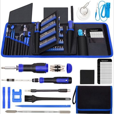 Jeu de 190 tournevis de précision pour réparation électronique, mobile, ordinateur, console de jeux et lunettes, coffret combiné d'outils, lot de tournevis de précision bleu. (1/2)
