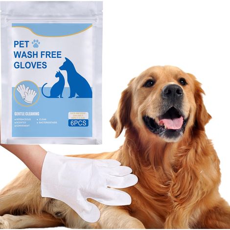 Lot de 6 gants de nettoyage sans rinçage pour animaux lingettes à usage unique pour chiens et chats formule végétale pour soins et hygiène (1/5)