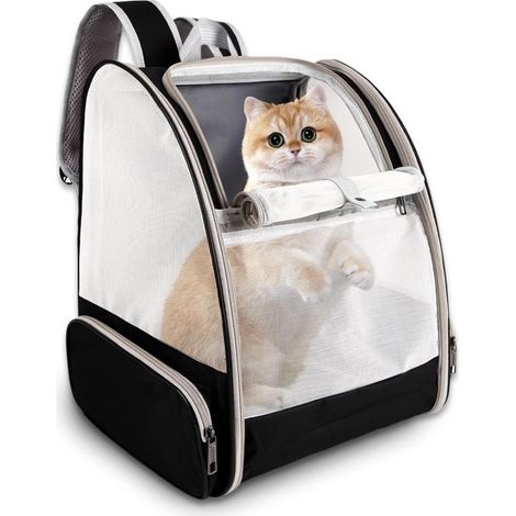Sac à dos pour chat - 35 x 29 x 41 cm - Noir - Sac en filet respirant pour chats, chiens et lapins - Léger, respirant et confortable (1/5)