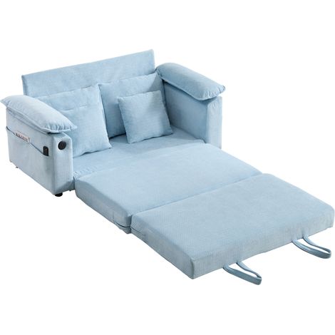 Divano letto pieghevole 3 in 1 in ciniglia blu MODENUIT (1/5)