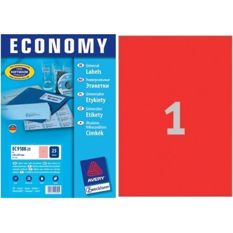 Etiketten Wiederablösbar A4 199,6x289,1mm Rot 25x Stück (1/4)
