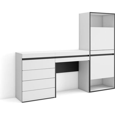 Skraut Home - Scarpiera, Mobile Salvaspazio, 187x145x35 cm, Camera da letto, stanza, Cassettiera, Tavolo da toeletta, Stile moderno, Bianco (1/5)