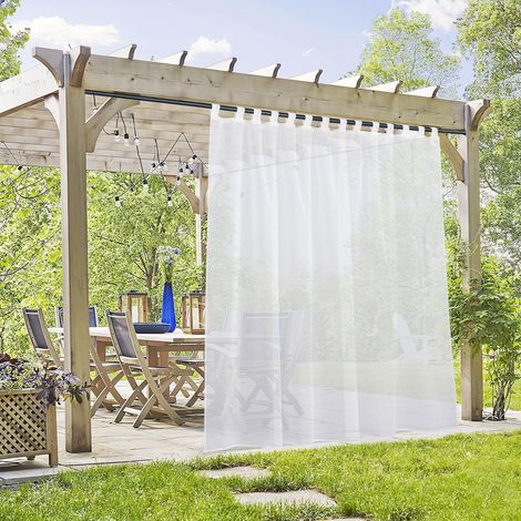 1 Rideau Extérieur, Voilage Blanc Imperméable, Pattes Réglables, Filtrage Lumière, Pour Terrasse Jardin Patio