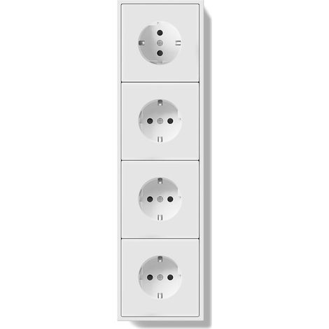Prise multiple Schuko encastrée, prise murale 16 A avec cadre en PC, prise quadruple avec griffes, 4 prises blanches (1/5)