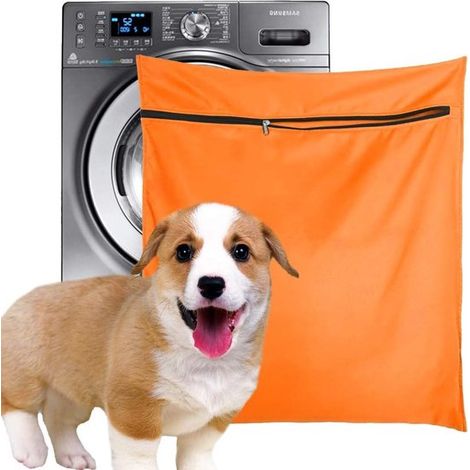 Sacchetto per la biancheria degli animali domestici - 65x70 cm - Con cerniera per lavatrice - Cattura i peli degli animali - Arancione (1/5)