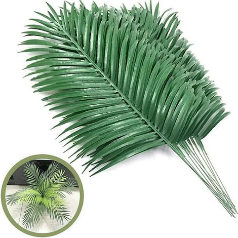 Lot 12 grandes feuilles de palmier artificielles tropicales, plantes fausses palmiers verts pour décoration hawaïenne (1/5)