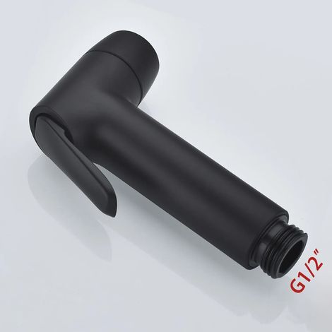 Pistolet de douchette bidet portable noir à double jet d'eau, pour salle de bain et toilettes, avec robinetterie de voyage. (1/3)