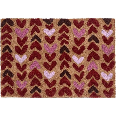 Zerbino moderno per interni 40 x 60 cm con motivo a cuore in fibra di cocco antiscivolo con fondo in PVC Timolan naturale