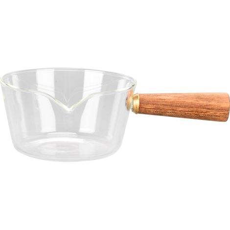 Pot à lait en verre avec poignée en bois et bec verseur en V, 400 ml, accessoire de cuisine. (1/5)