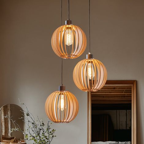 [NEUWERTIG] B-Ware Envostar Hängeleuchte Clay 3-flammig LED Pendelleuchte Lampe birke schwarz Ø51cm (1/2)