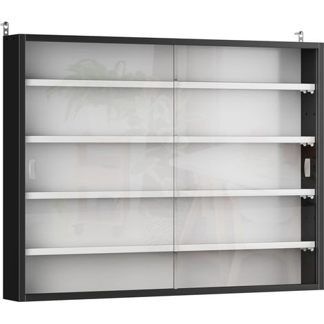 Vitrine murale noire 4 tablettes ajustables 2 portes coulissantes 80x9,5x60 cm pour collection (1/5)