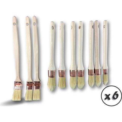 Pack de 10 pinceaux Lot de 6 packs 7 ronds à rechampir et pouce 3 plats coudés radiateur Fabrication 100 % française Haut de gamme professionnels Viroles cuivrées Kibros PINCOP10x6