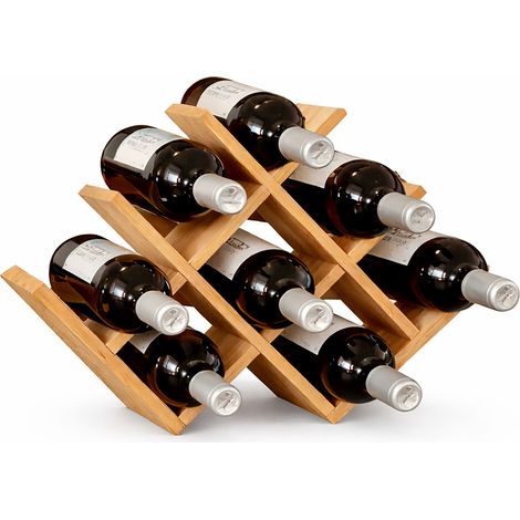 Relaxdays scaffale per vino, 8 bottiglie, bambù, HxLxP: 29 x 42,5 x 10 cm, portabottiglie rosso/bianco, naturale