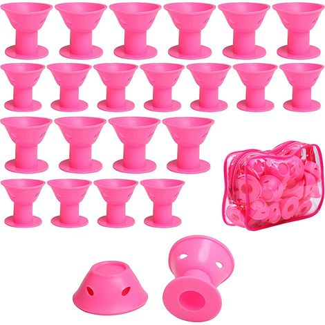 40 rouleaux de soin capillaire magiques en caoutchouc souple, outil de coiffage et de bouclage en silicone, rose (20 grands et 20 petits)
