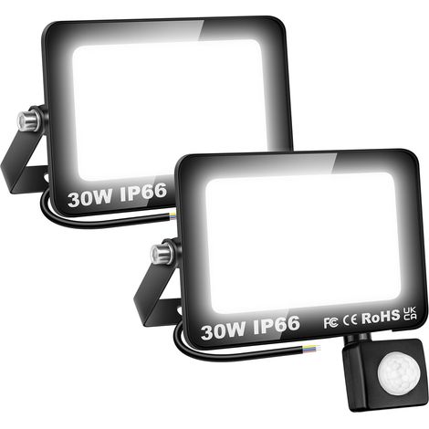 Projecteur Extérieur LED Détecteur de Mouvement PIR, 2pcs 30W 3000LM Blanc Froid 6000K, Spot LED Extérieur Étanche, Éclairage de Sécurite pour Garage Jardin Cour Entrée Parc (1/5)