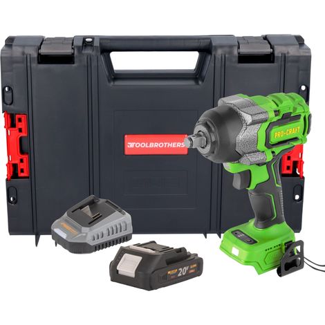 Procraft PWA36bb Akku Schlagschrauber 20 V 850 Nm 1/2" Brushless + 1x Akku 2,0 Ah + Ladegerät + RHINO Toolcase (1/5)