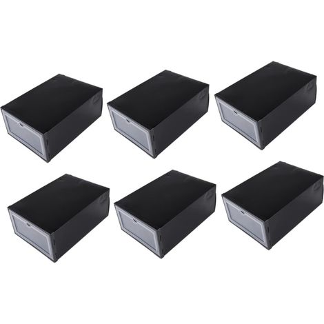 6-teiliges stapelbares Set transparenter Schuhaufbewahrungsboxen, Aufbewahrungsboxen für Zuhause, Schwarz