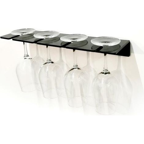 Porte-Gobelets en Acrylique Étagère Murale - 2 Pièces Support pour 8 Verres à Pied Installation Facile Économiseur d'Espace Noir (1/5)