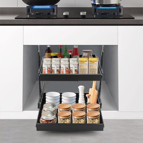 Pull Out Cabinet Organizer, Expandable Slide Out Shelves for Kitchen Cabinet, No Drill 2-Tier Rolling Drawers, Slide Out Storage Rack for Pantry, Under Sink (1/5)