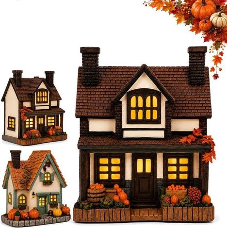 Maisons miniatures d'Halloween - Maison décorative avec LED - Maison citrouille illuminée vintage - Maisons de village d'Halloween - Décoration d'Halloween - Ornement d'automne LED - Ornements décorat (1/5)