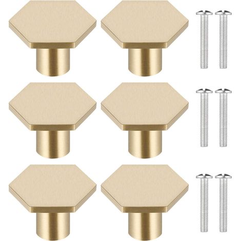 MINKUROW 6 Pomelli In Ottone Massiccio, Maniglie Esagonali In Ottone Per Porte Di Armadi, Cassetti, Maniglie Per Mobili, Pomelli Per Porte Di Armadietti Per Cucina, Bagno, Soggiorno