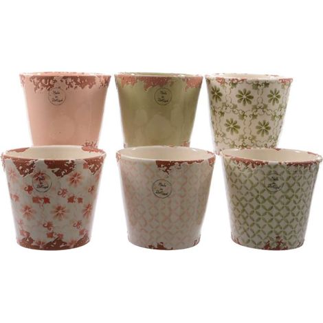 VASO IN TERRACOTTA D.14XH13CM ROSA/VERDE/BIANCO (1/2)