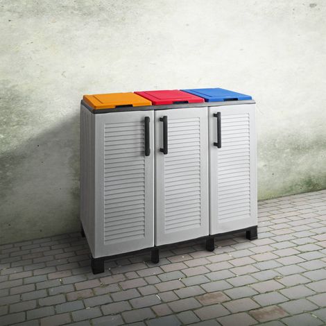 Dmora Armoire de garde-robe pour extérieur ou intérieur, armoire à 3 portes, 100% Made in Italy, 102x37h90 cm, couleur gris clair et couvercles de couleur, avec emballage renforcé (1/3)