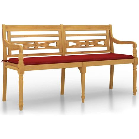 Maison Exclusive - Panchina Batavia con Cuscino Rosso 150 cm Legno Massello Teak (1/5)