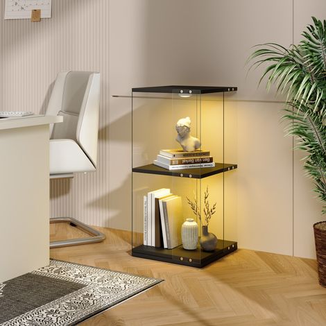 Vitrine Verre Rotative 360° - 38x38x82cm - Bibliothèque Pivotante 2 Niveaux avec Éclairage LED Multicolore Tactile - Noir (1/5)