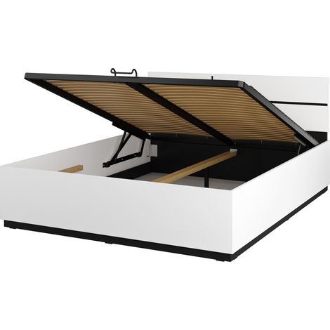 Bett HAVANA 160x200 cm Weiß und Schwarz mit Stauraum – Modernes Design und integrierter Stauraum